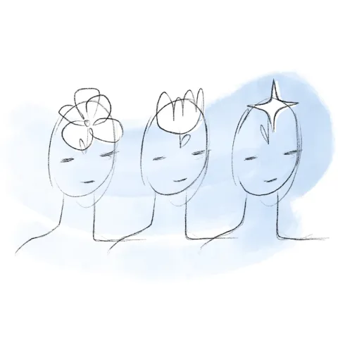 Liisa Addi illustratsioon kolme inimese peaga, kus iga&uuml;gel eri kujund otsa ees